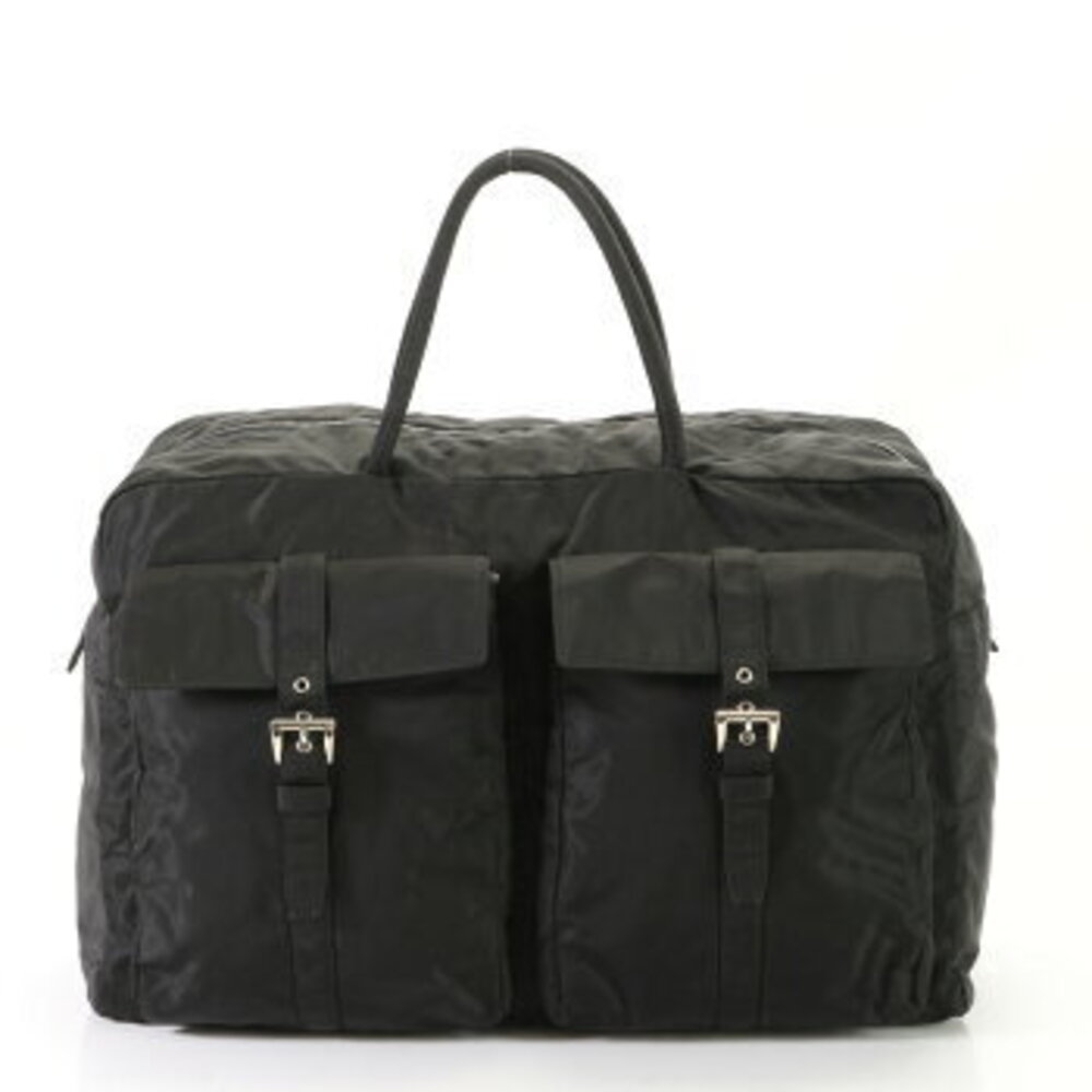 Prada Tessuto leather Boston bag tote business trip travel trunk black